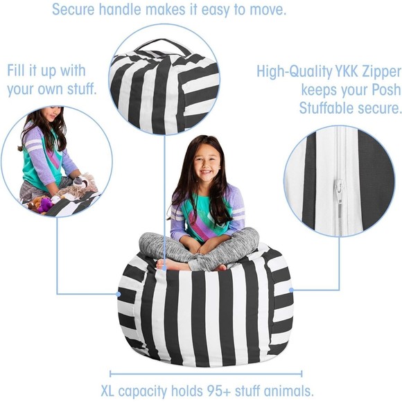 Stuffed Animal Storage Bean Bag Chair Cover Kids Bedroom Toy Organizer - Picture 2 of 15